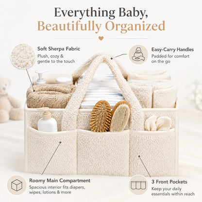 Baby Diaper Caddy Organizer With Handle, Boy & Girl Shower Gift Basket, Portable Diaper Storage Basket Bin For Wipes, Newborn Baby Must Haves