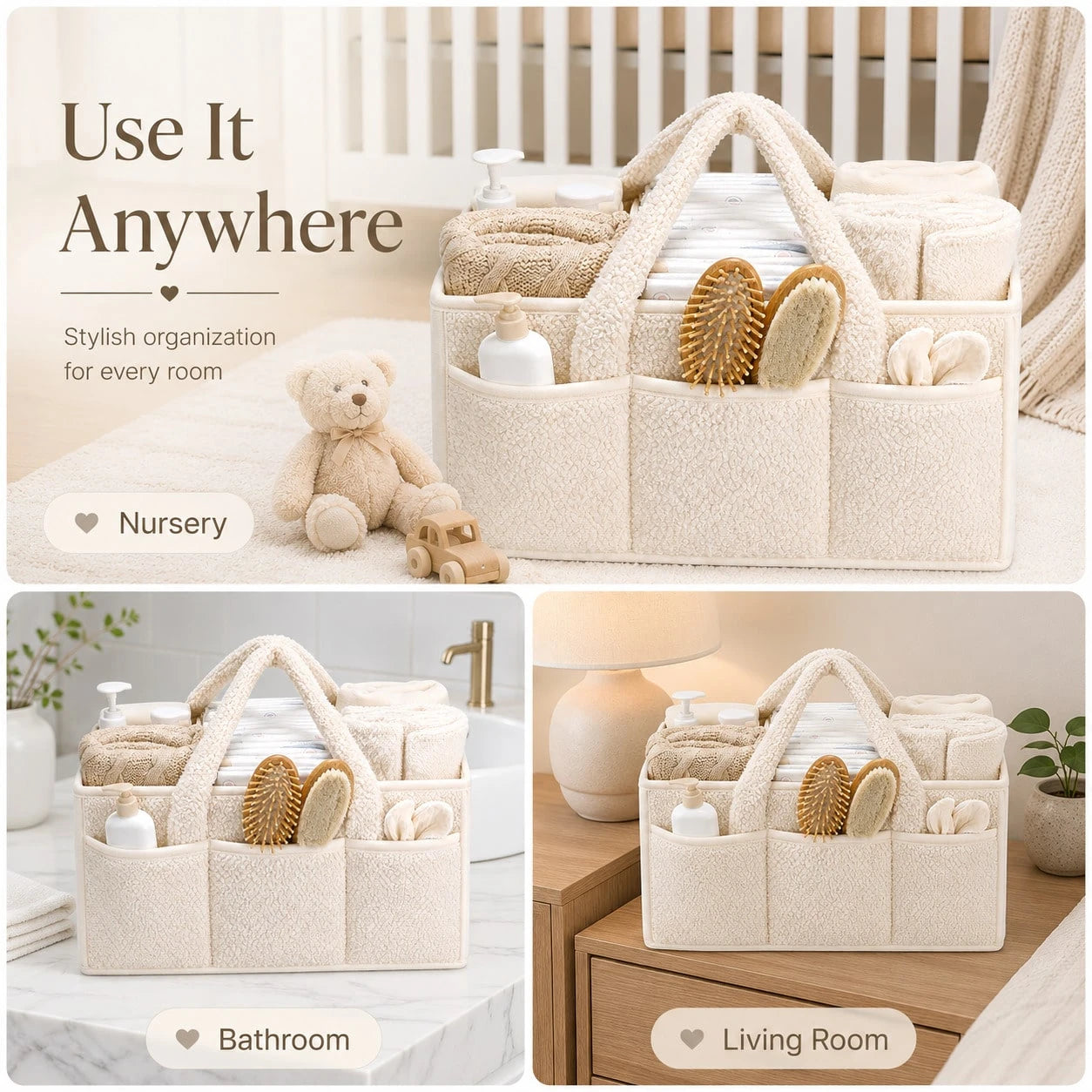 Baby Diaper Caddy Organizer With Handle, Boy & Girl Shower Gift Basket, Portable Diaper Storage Basket Bin For Wipes, Newborn Baby Must Haves