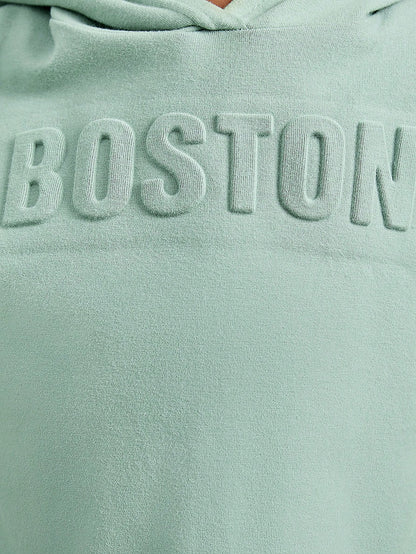 Baby Girl Casual Hooded Long Sleeve Top & Pants In Grayish Green With Letter Embossing