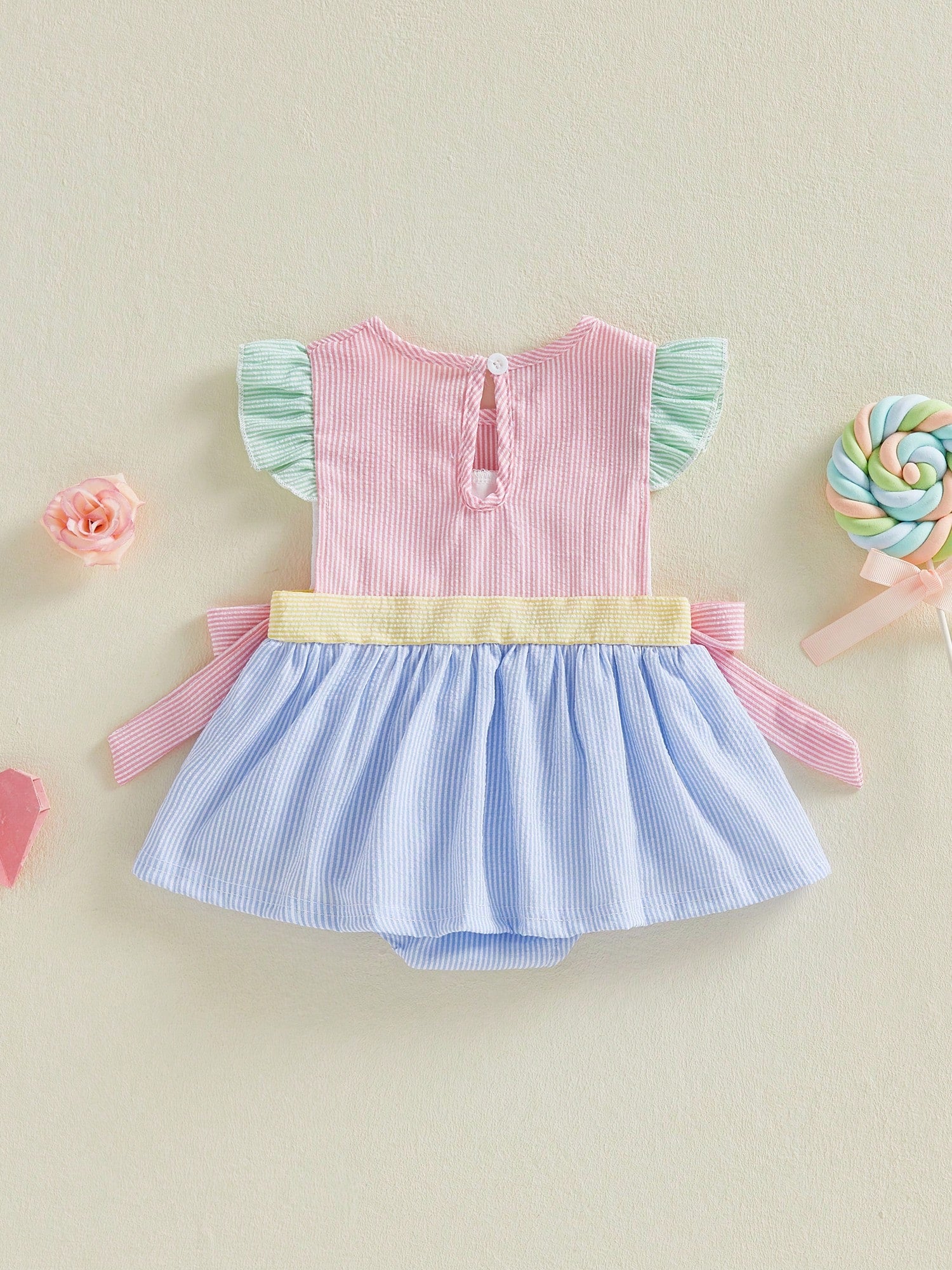 Baby Girl Christian Clothes Jesus Loves Me Romper Dress Ruffle Sleeveless Striped Bodysuit Easter Baptism Outfit