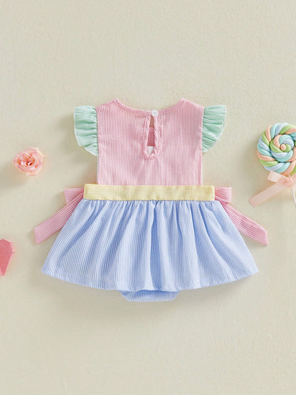 Baby Girl Christian Clothes Jesus Loves Me Romper Dress Ruffle Sleeveless Striped Bodysuit Easter Baptism Outfit