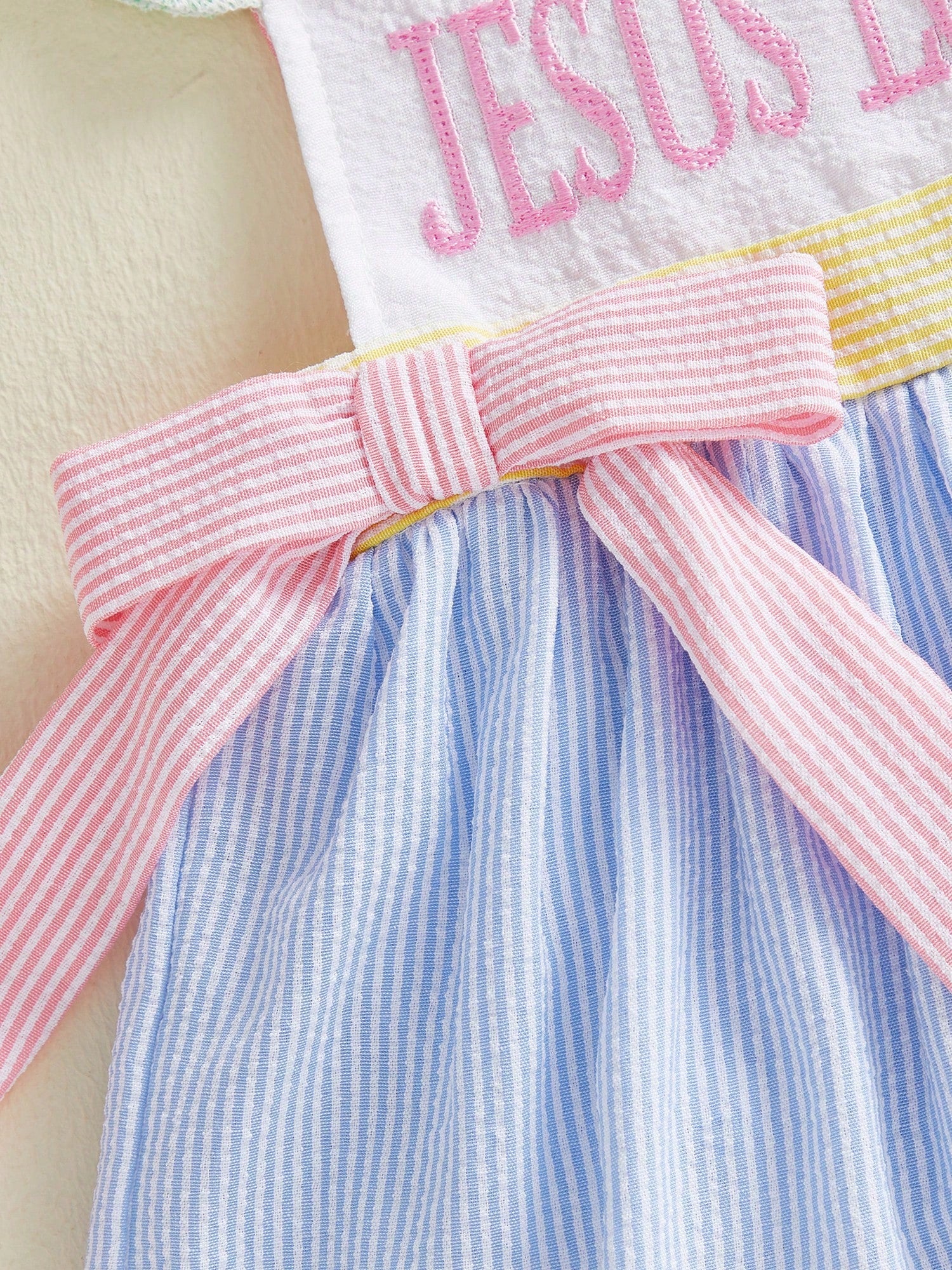 Baby Girl Christian Clothes Jesus Loves Me Romper Dress Ruffle Sleeveless Striped Bodysuit Easter Baptism Outfit