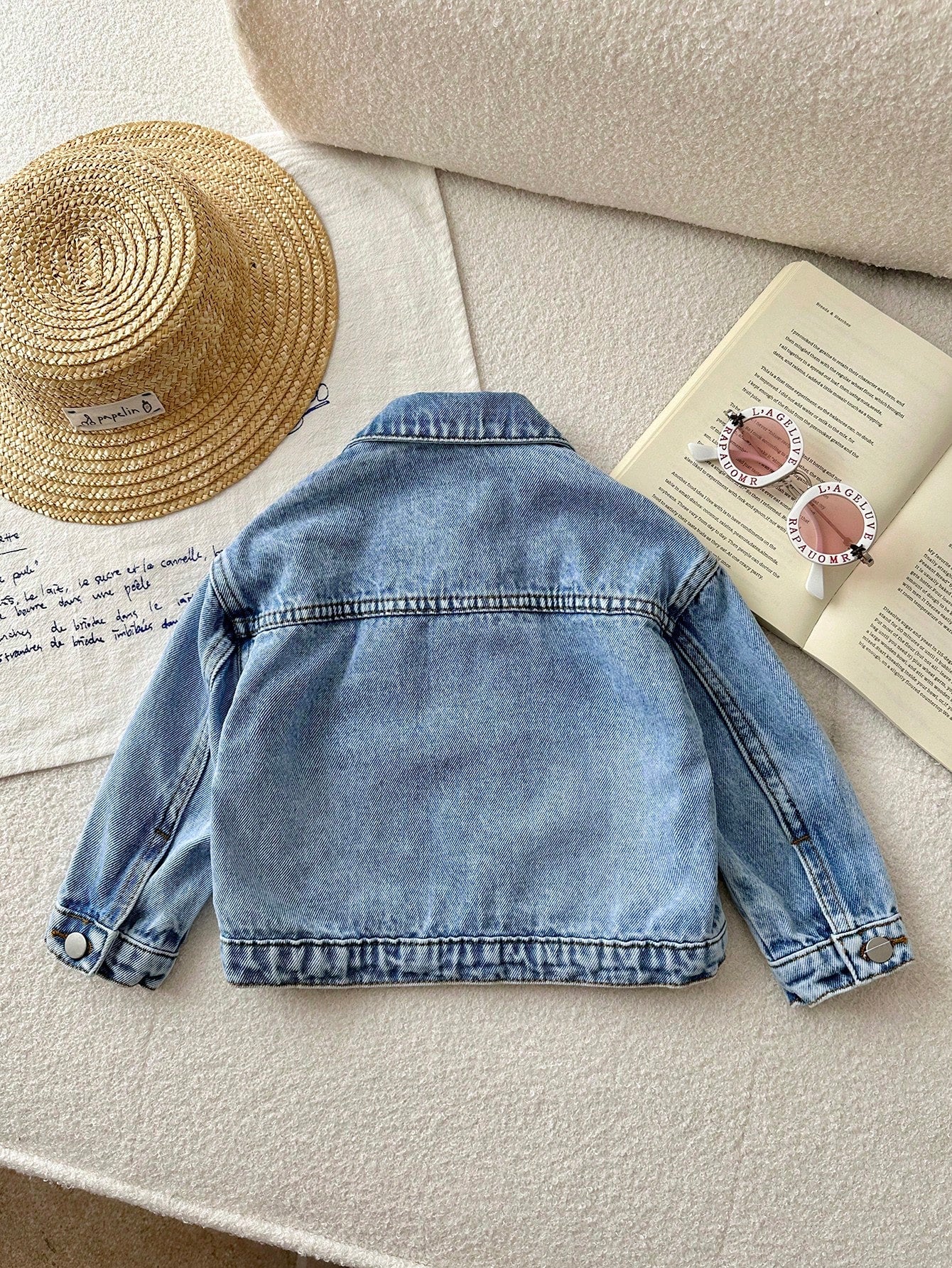 Baby Girl Cute Cat Shaped Embroidered Pocket Blue Denim Loose Long Sleeve Jacket,Fall Clothes,For Baby Back To School Clothes,Toddler Jacket