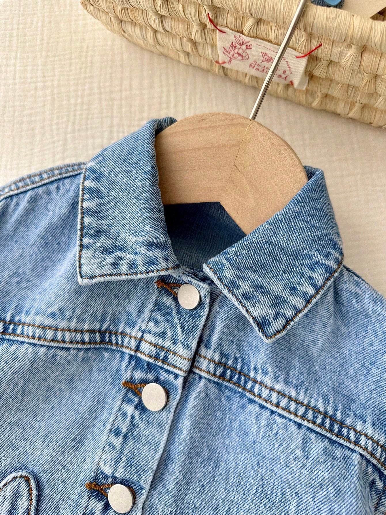 Baby Girl Cute Cat Shaped Embroidered Pocket Blue Denim Loose Long Sleeve Jacket,Fall Clothes,For Baby Back To School Clothes,Toddler Jacket
