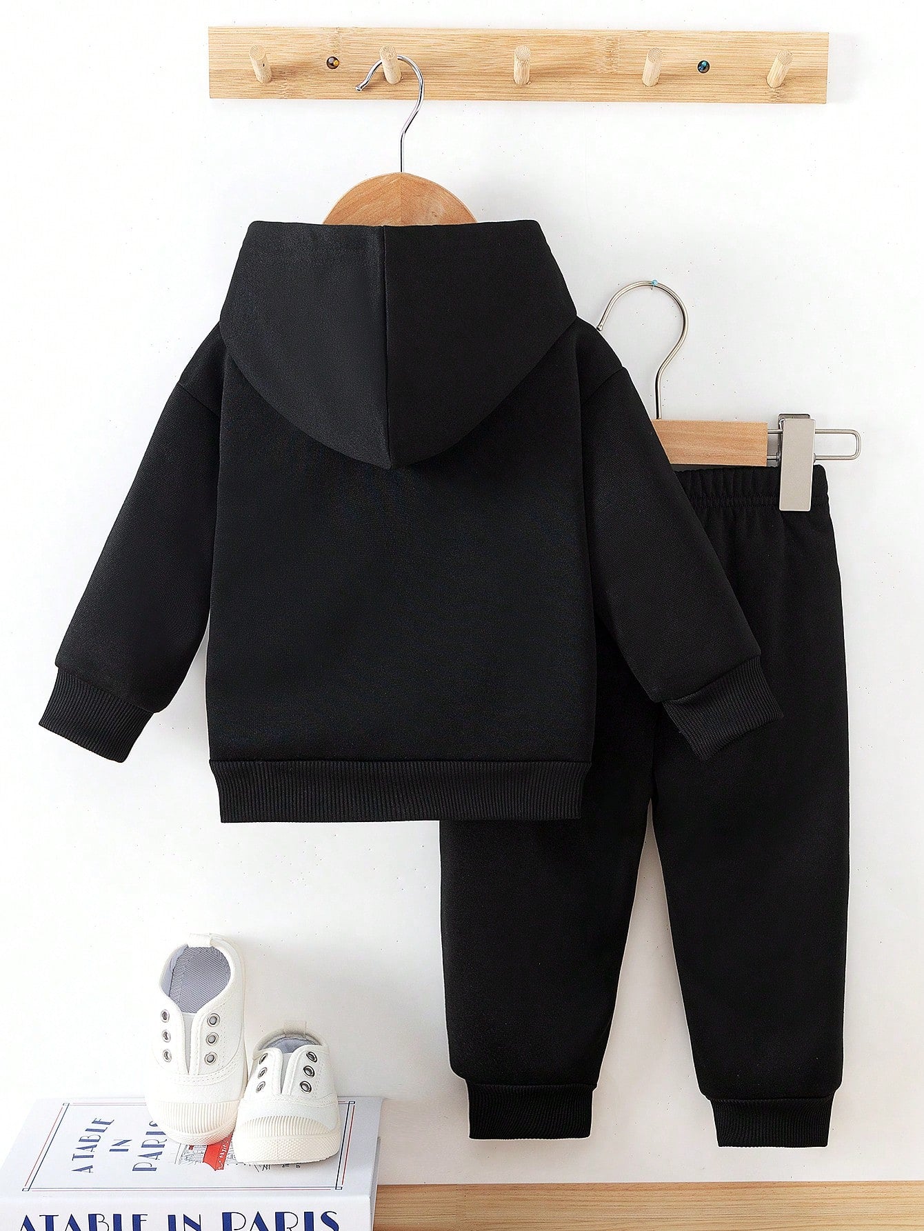 Baby Girl Cute Colorful Letter Print Fleece Hoodie & Pants Set, Casual Fashion Autumn Winter