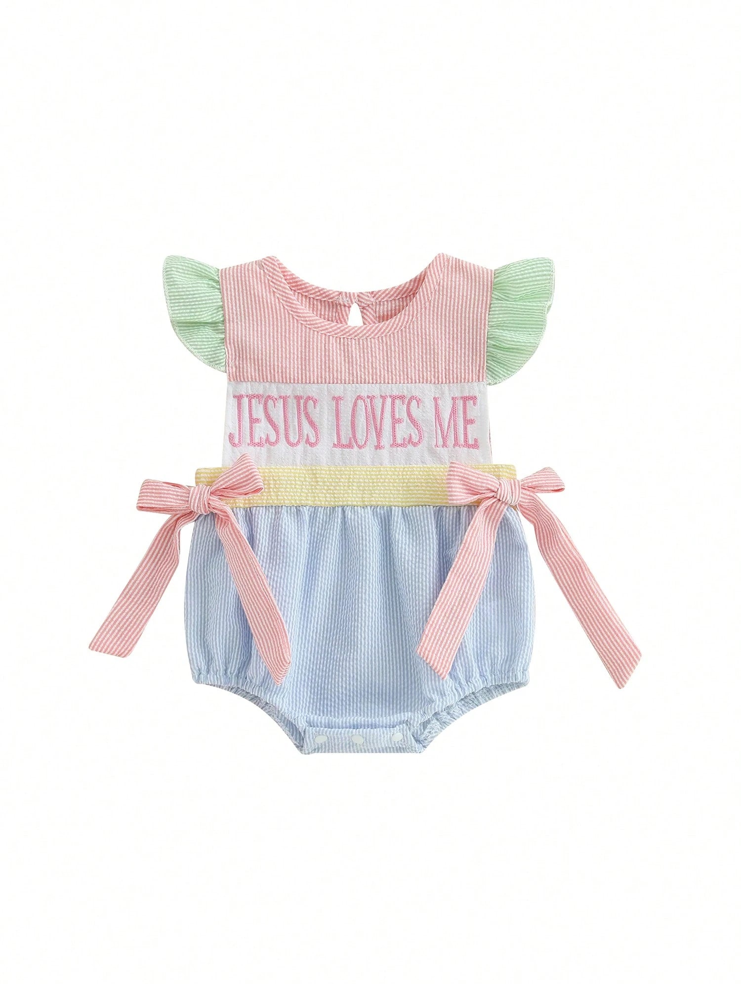 Baby Girl Easter Romper Ruffle Sleeveless Round Neck Stripes Print Bodysuit Newborn Outfit