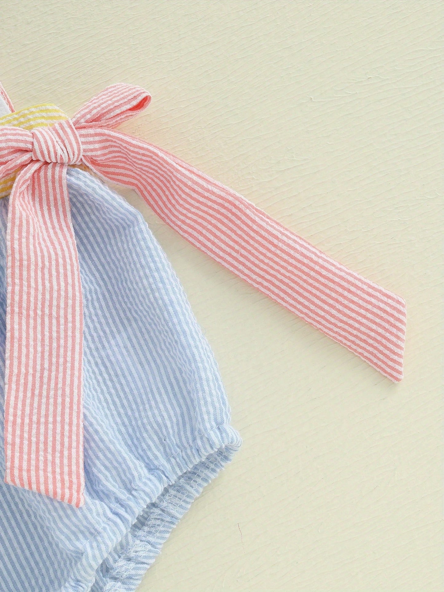 Baby Girl Easter Romper Ruffle Sleeveless Round Neck Stripes Print Bodysuit Newborn Outfit