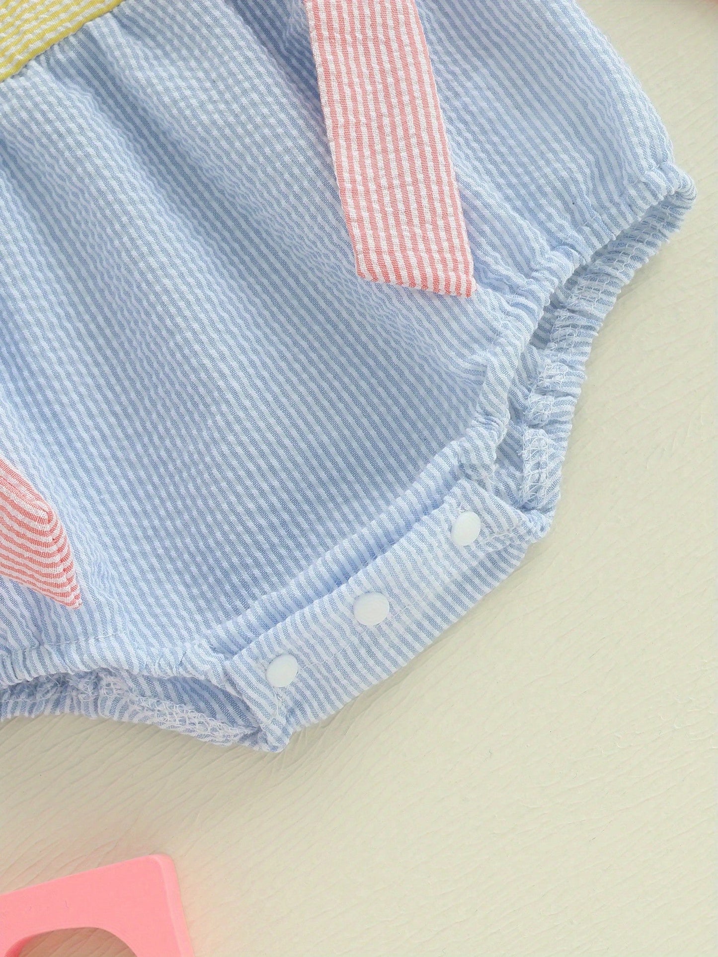Baby Girl Easter Romper Ruffle Sleeveless Round Neck Stripes Print Bodysuit Newborn Outfit