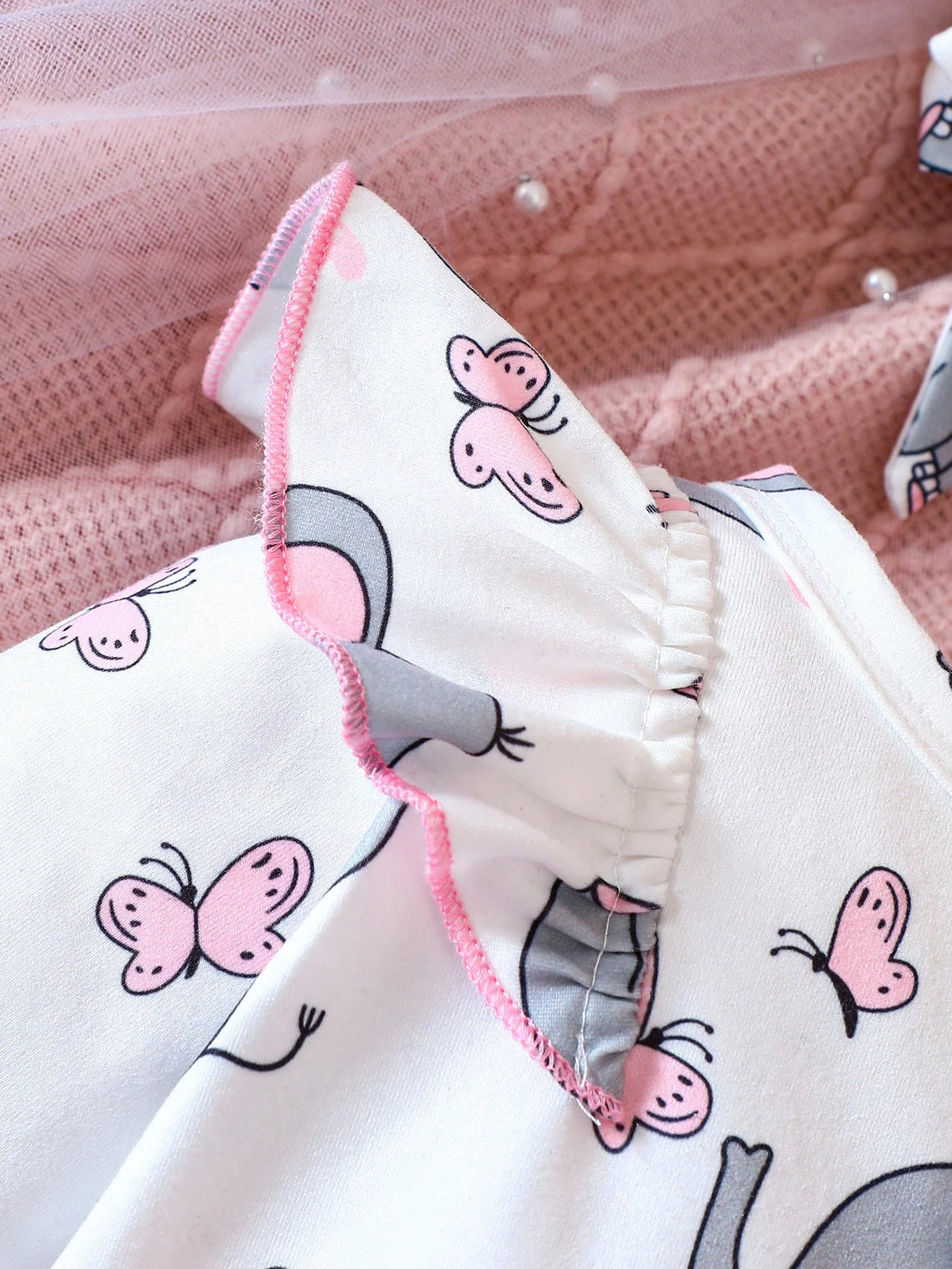 Baby Girl Elephant Print Ruffle Trim Jumpsuit & Headband
