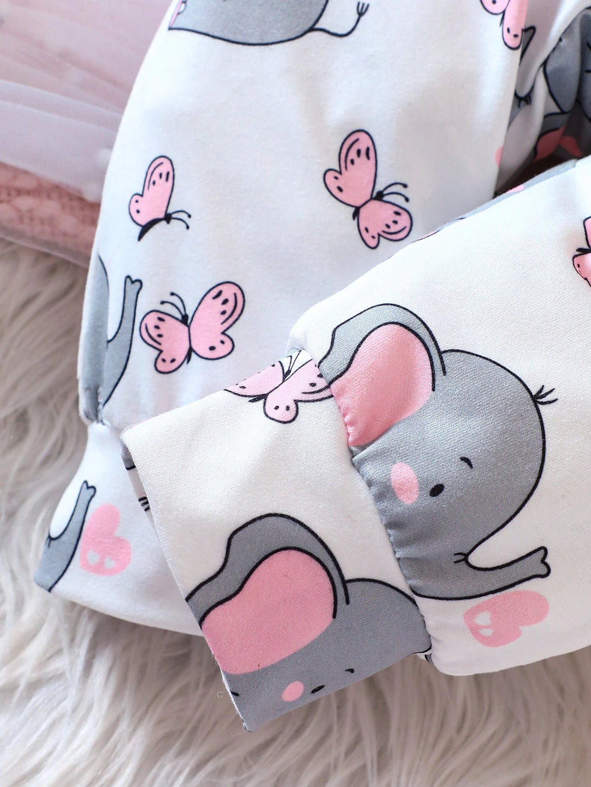 Baby Girl Elephant Print Ruffle Trim Jumpsuit & Headband
