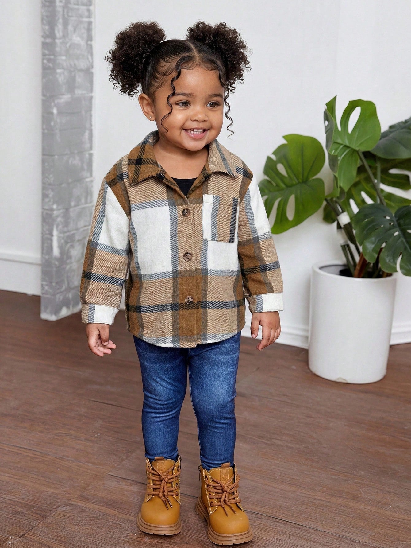 Baby Girl Girls' Plaid Shirt, Solid-Color Camisole, And Blue Pants Set-Suitable For Holidays, Halloween, School Events, And Everyday Fall Wear