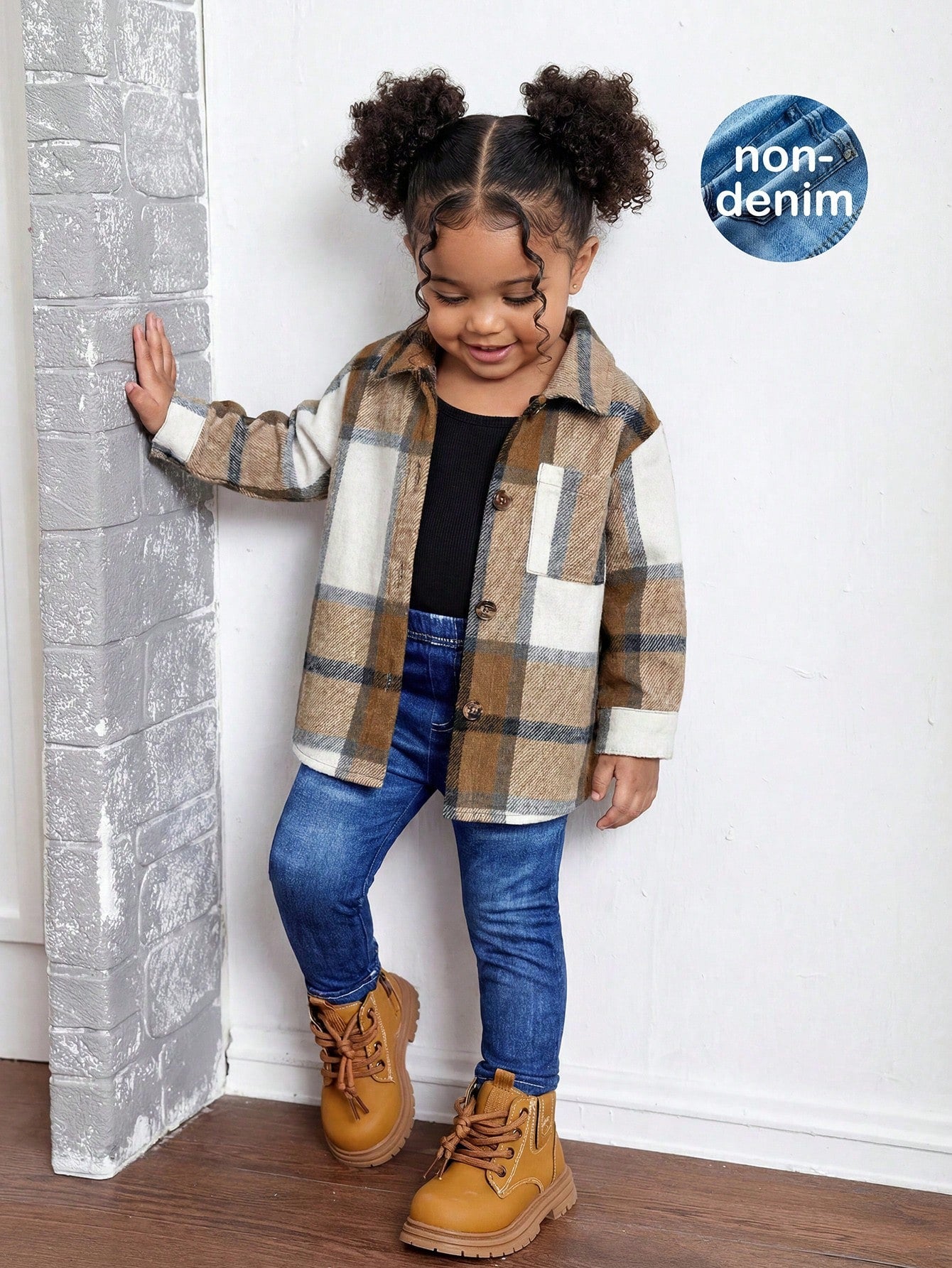 Baby Girl Girls' Plaid Shirt, Solid-Color Camisole, And Blue Pants Set-Suitable For Holidays, Halloween, School Events, And Everyday Fall Wear