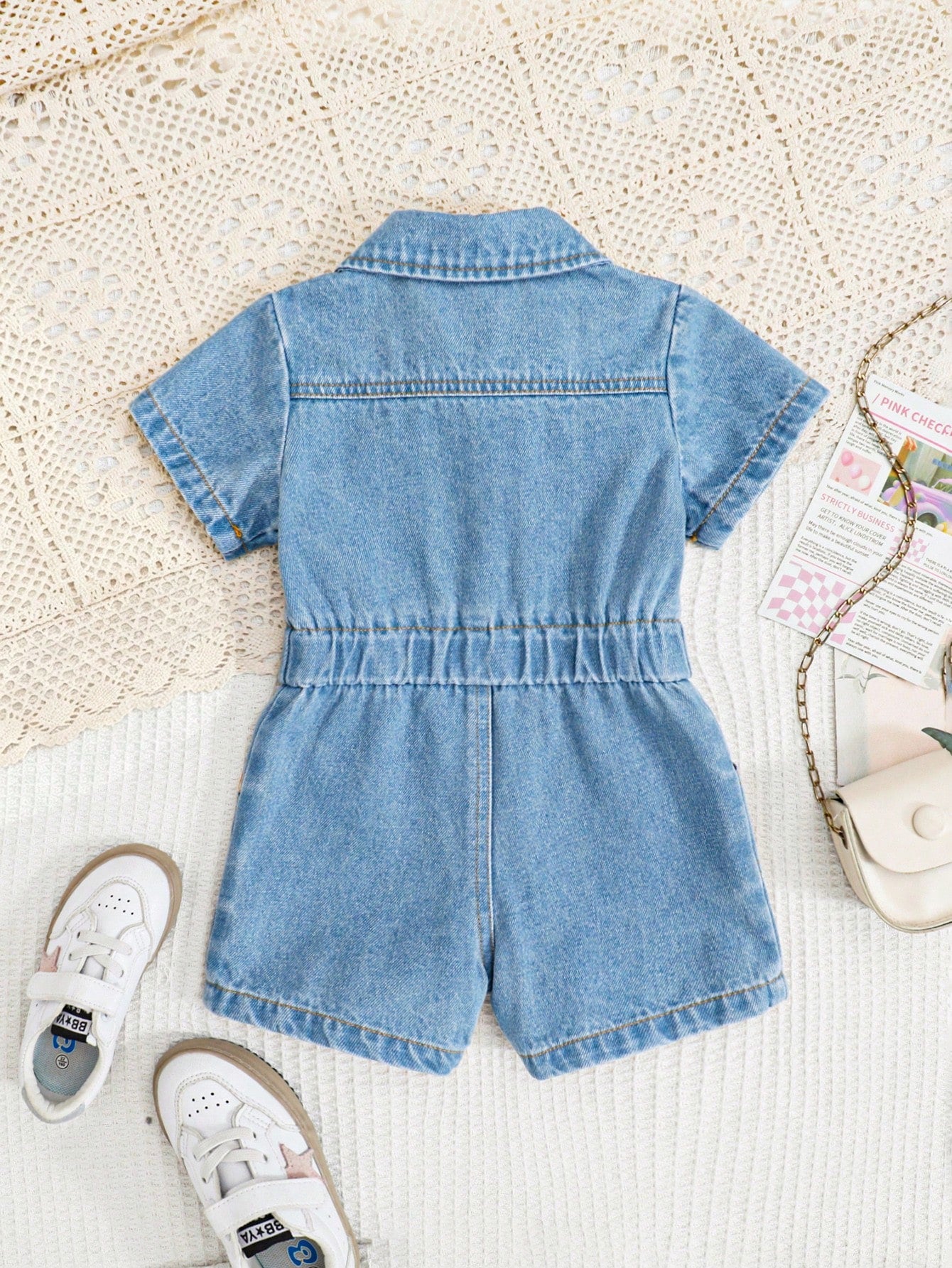 Baby Girl Personalized Versatile Comfortable Casual Vacation Fashion Street Pink Washed Soft Non-Stretch Sleeveless Short Romper Lightweight Summer