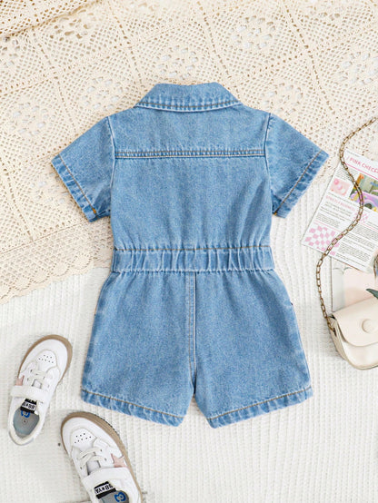 Baby Girl Personalized Versatile Comfortable Casual Vacation Fashion Street Pink Washed Soft Non-Stretch Sleeveless Short Romper Lightweight Summer