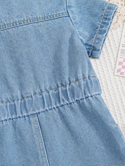 Baby Girl Personalized Versatile Comfortable Casual Vacation Fashion Street Pink Washed Soft Non-Stretch Sleeveless Short Romper Lightweight Summer