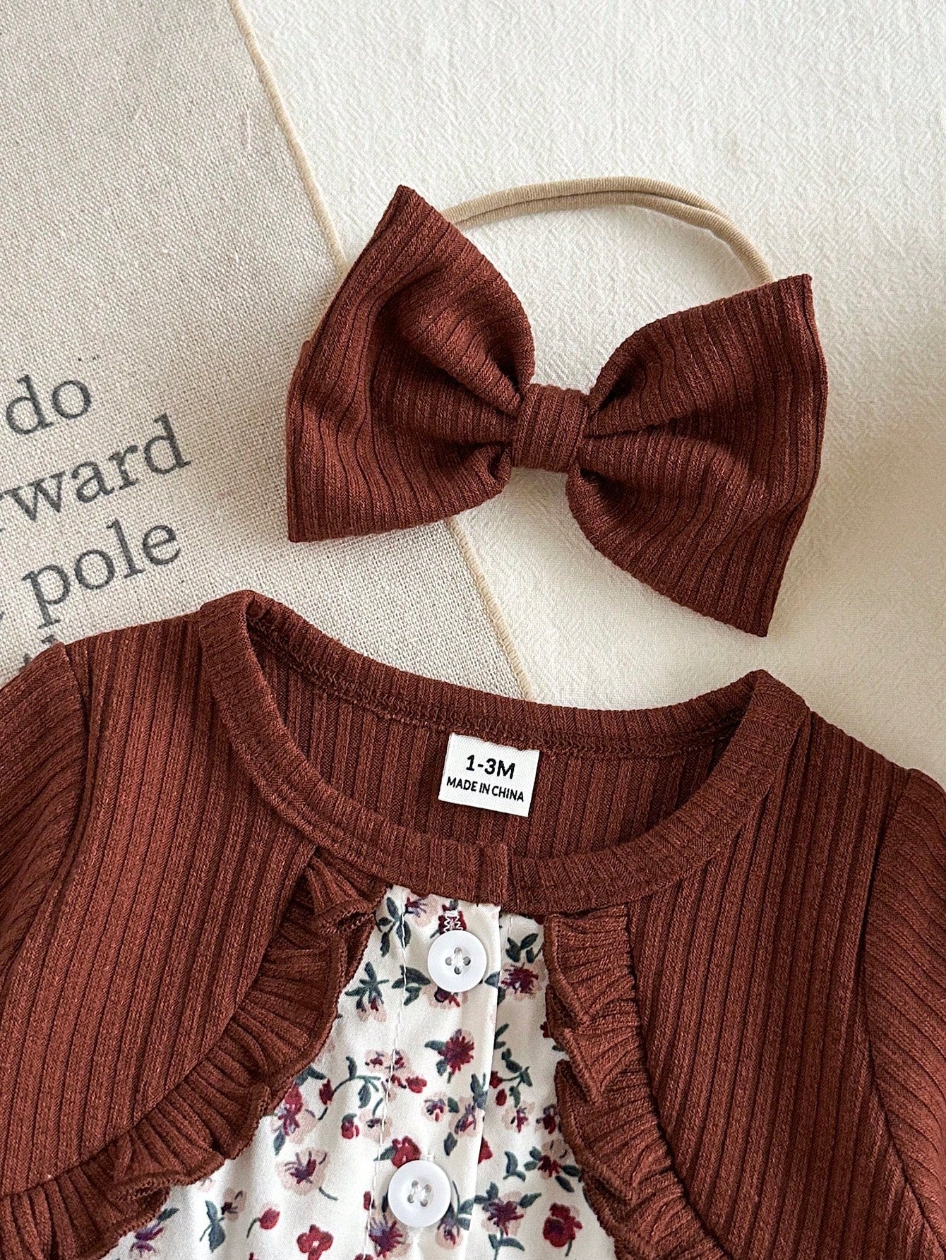 Baby Girl Pink Long Sleeved Patchwork Floral Bow Dress With Headband Newborn Autumn Floral Outfits