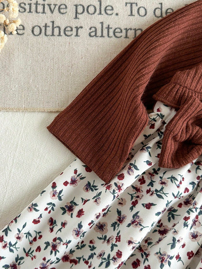 Baby Girl Pink Long Sleeved Patchwork Floral Bow Dress With Headband Newborn Autumn Floral Outfits