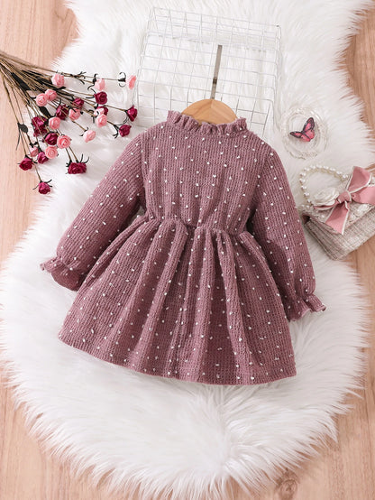 Baby Girl Polka Dot Ruffle Trim Flounce Sleeve Bow Front Dress