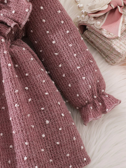 Baby Girl Polka Dot Ruffle Trim Flounce Sleeve Bow Front Dress