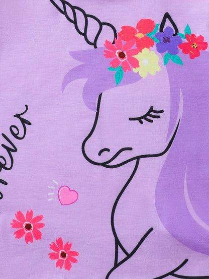 Baby Girl Unicorn Print Round Neck Long Sleeve Casual T-Shirt And Legging CutePurpleKnitCoordinatedEffortlessMix-And-Match Set
