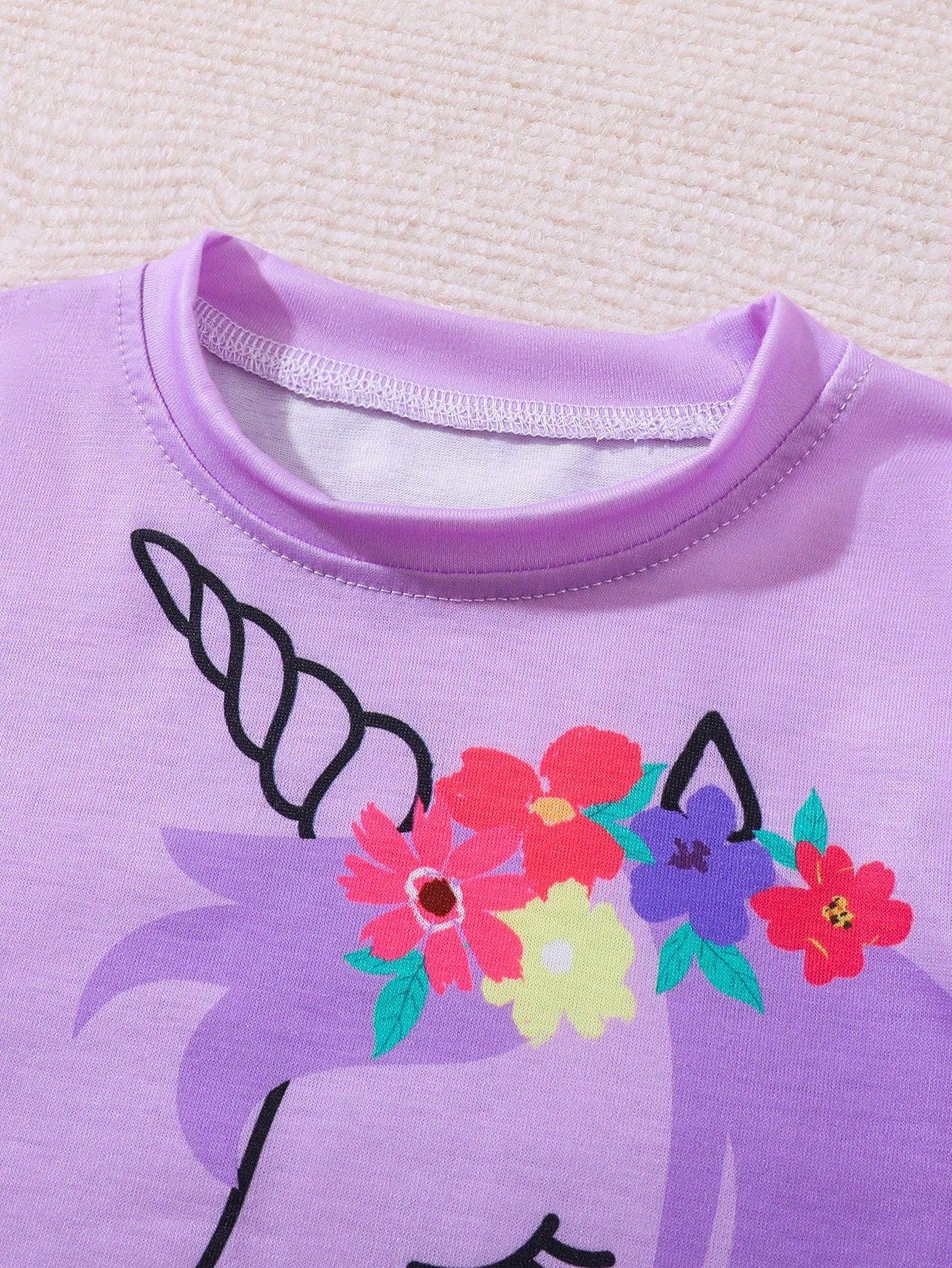 Baby Girl Unicorn Print Round Neck Long Sleeve Casual T-Shirt And Legging CutePurpleKnitCoordinatedEffortlessMix-And-Match Set