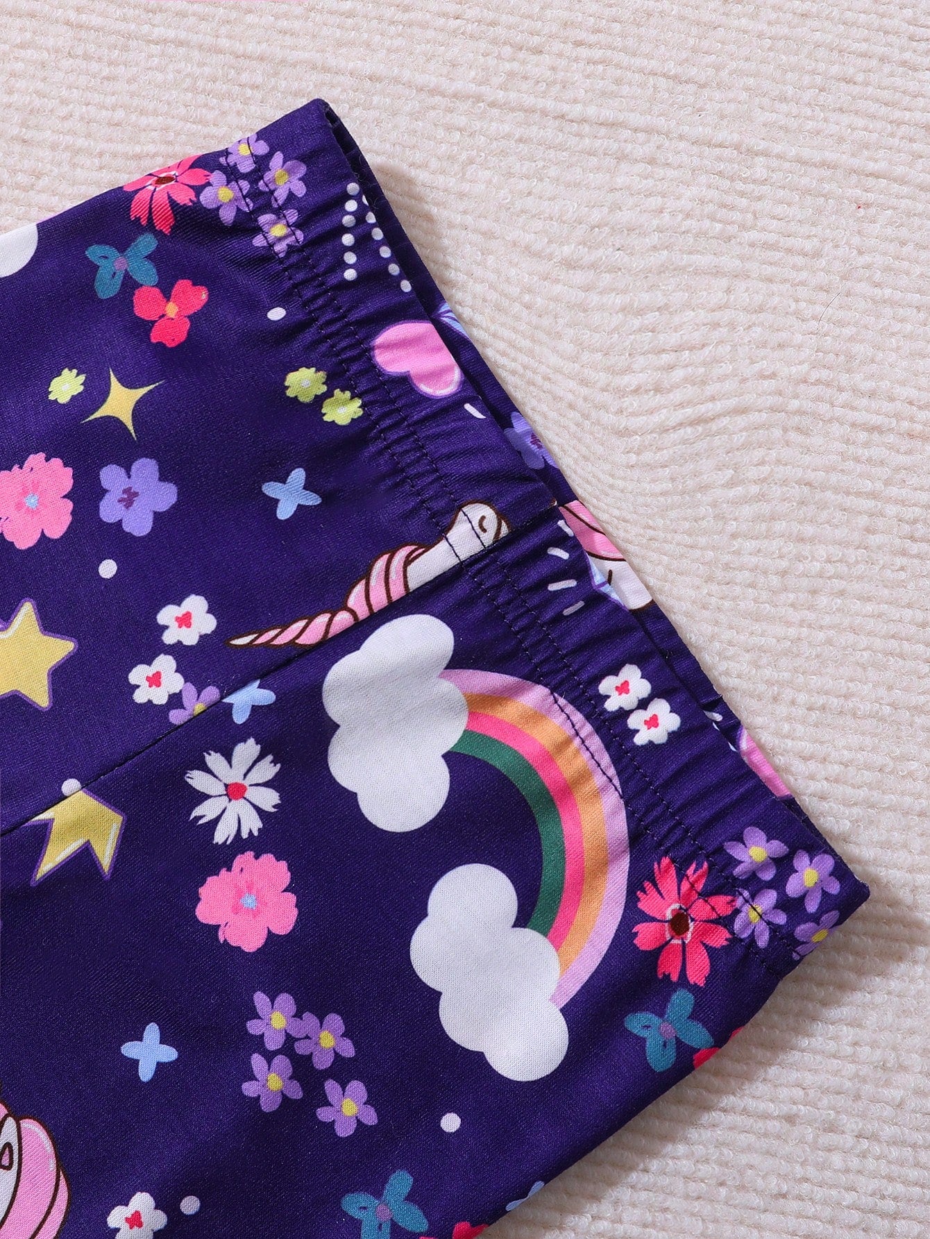 Baby Girl Unicorn Print Round Neck Long Sleeve Casual T-Shirt And Legging CutePurpleKnitCoordinatedEffortlessMix-And-Match Set