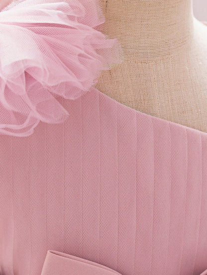 Baby Girls 3D Bow Mesh Flower Girl Dress, Suitable For Birthday, Comes With Matching Headband