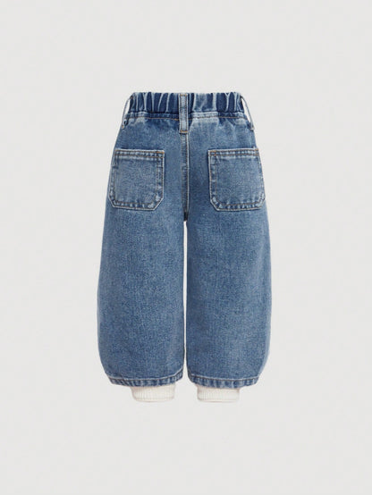 Baby Girls Cute Bowknot Decor Blue Denim Wide Leg Pants,Girl Fall And Winter Clothes