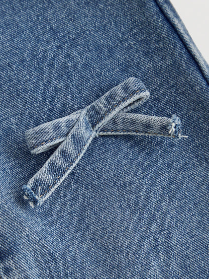 Baby Girls Cute Bowknot Decor Blue Denim Wide Leg Pants,Girl Fall And Winter Clothes