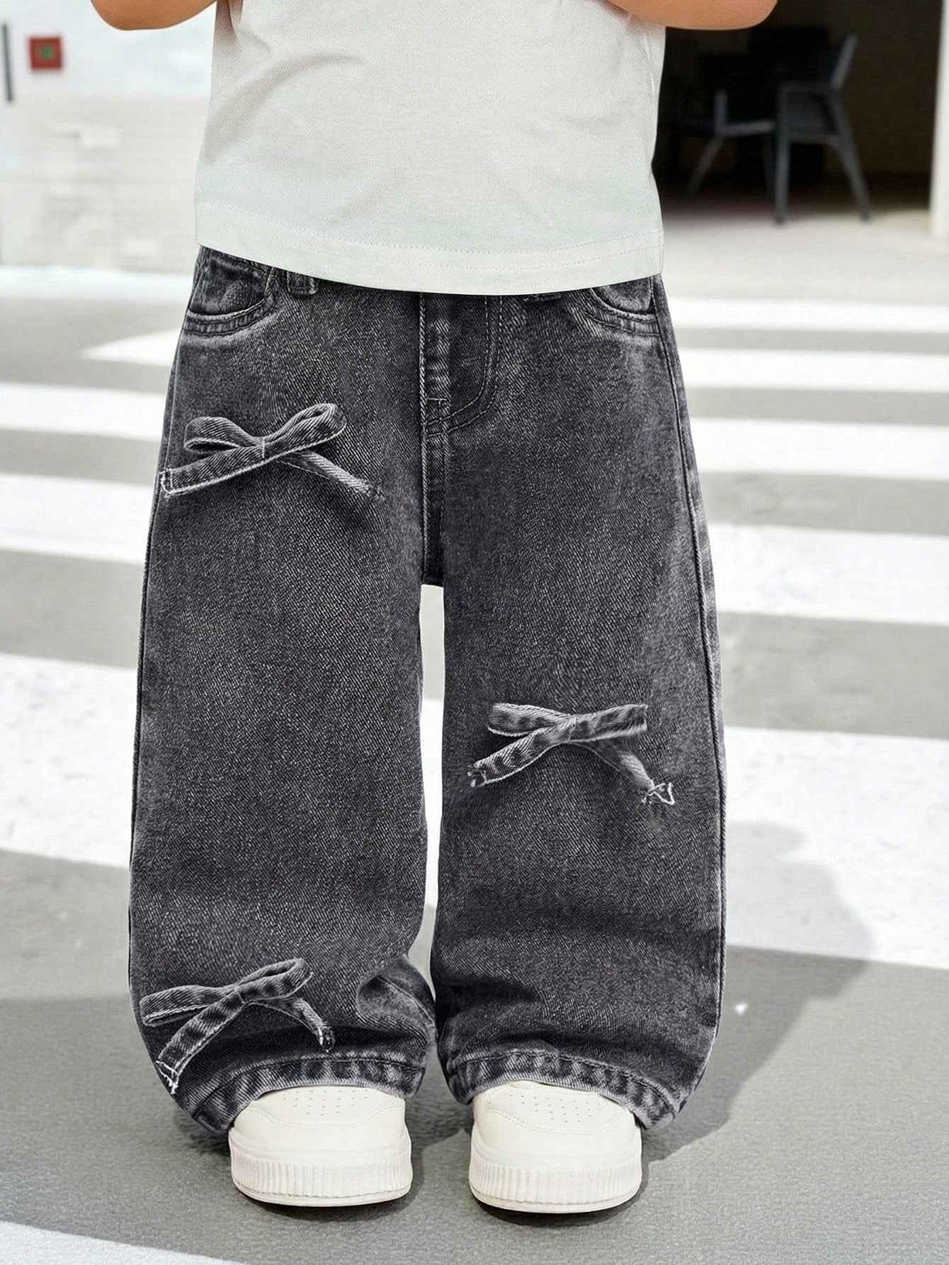 Baby Girls Cute Bowknot Decor Blue Denim Wide Leg Pants,Girl Fall And Winter Clothes