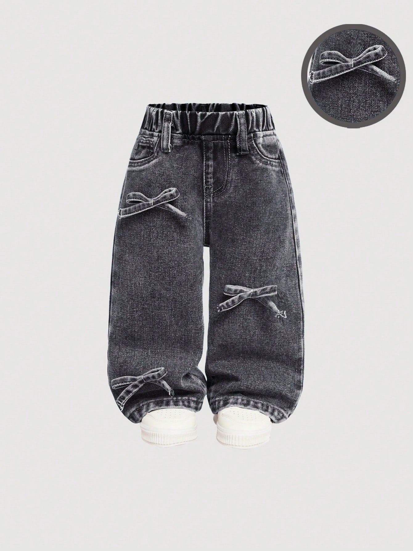 Baby Girls Cute Bowknot Decor Blue Denim Wide Leg Pants,Girl Fall And Winter Clothes
