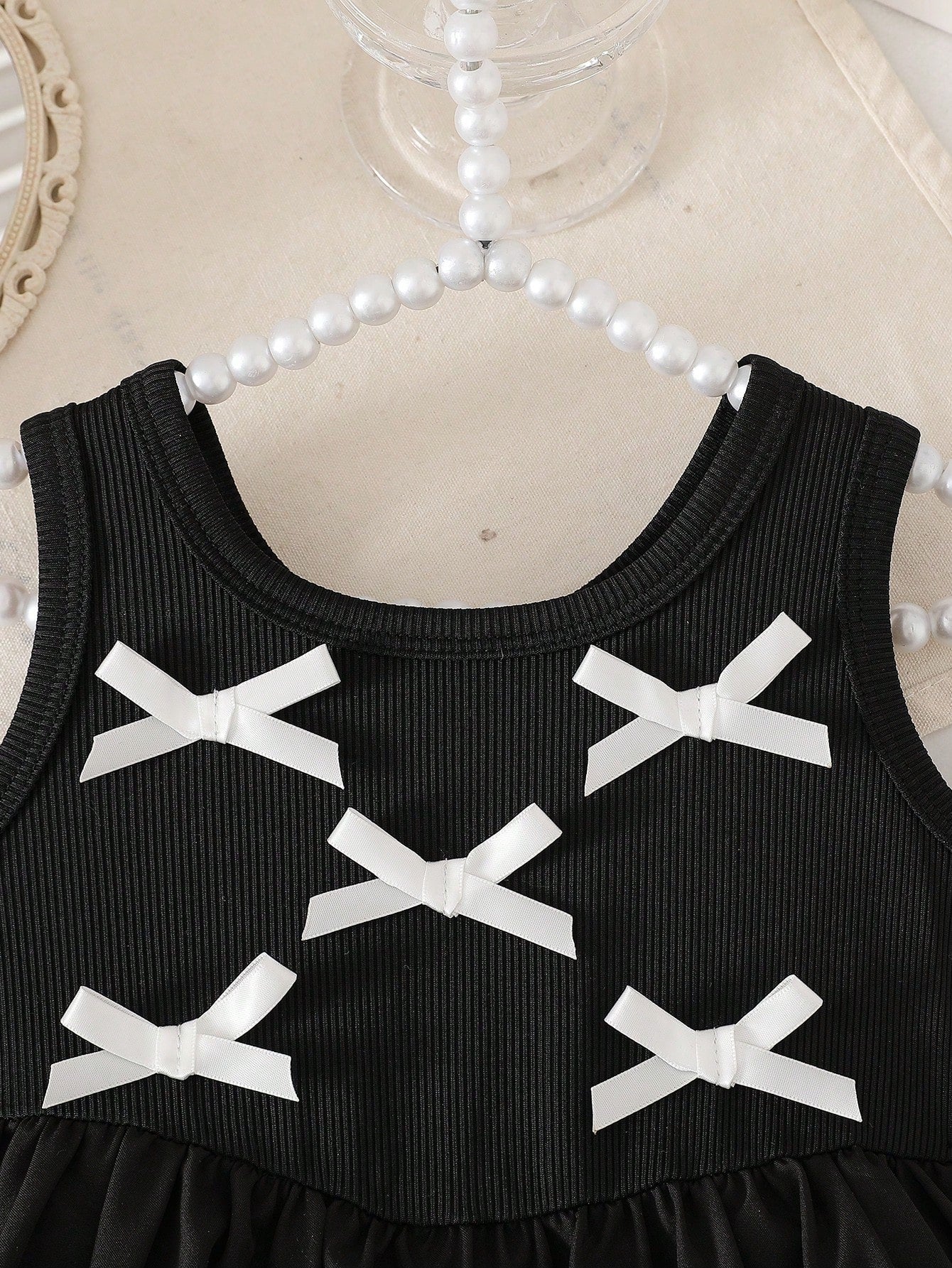 Baby Girls' Sleeveless Bow Baby Girl Clothing Black Ribbed Baby Dress Sweet Puffy Princess Dress