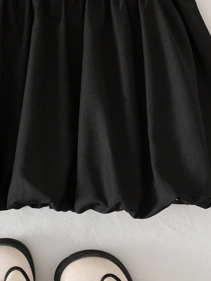 Baby Girls' Sleeveless Bow Baby Girl Clothing Black Ribbed Baby Dress Sweet Puffy Princess Dress