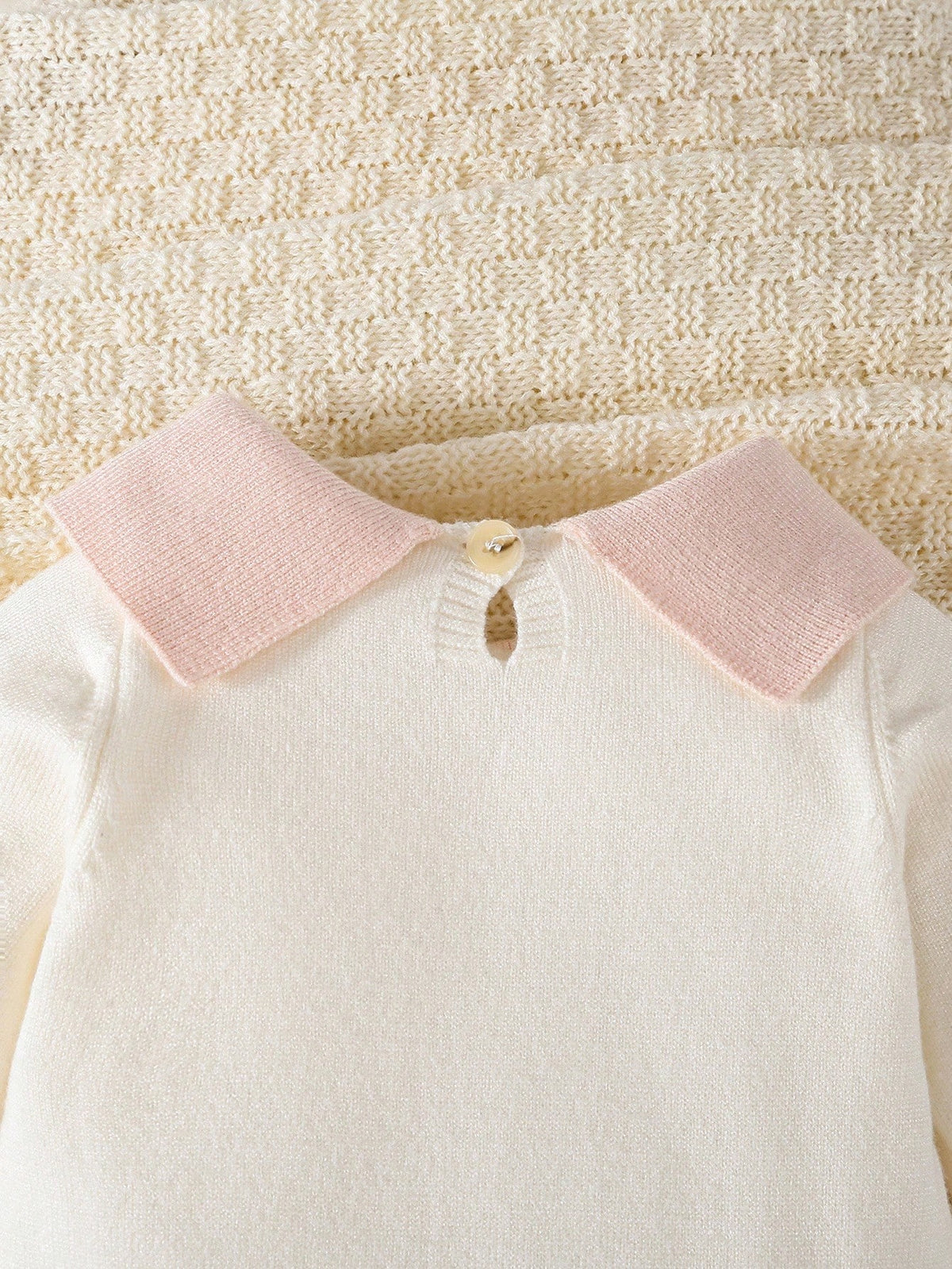 Baby Girls' Sweater,Knitted Turtleneck Long Sleeve Jumpsuit With Footed,Handmade Bow,Light Pink,Autumn,Cute,Comfortable For Winter Elegant Daily Wear