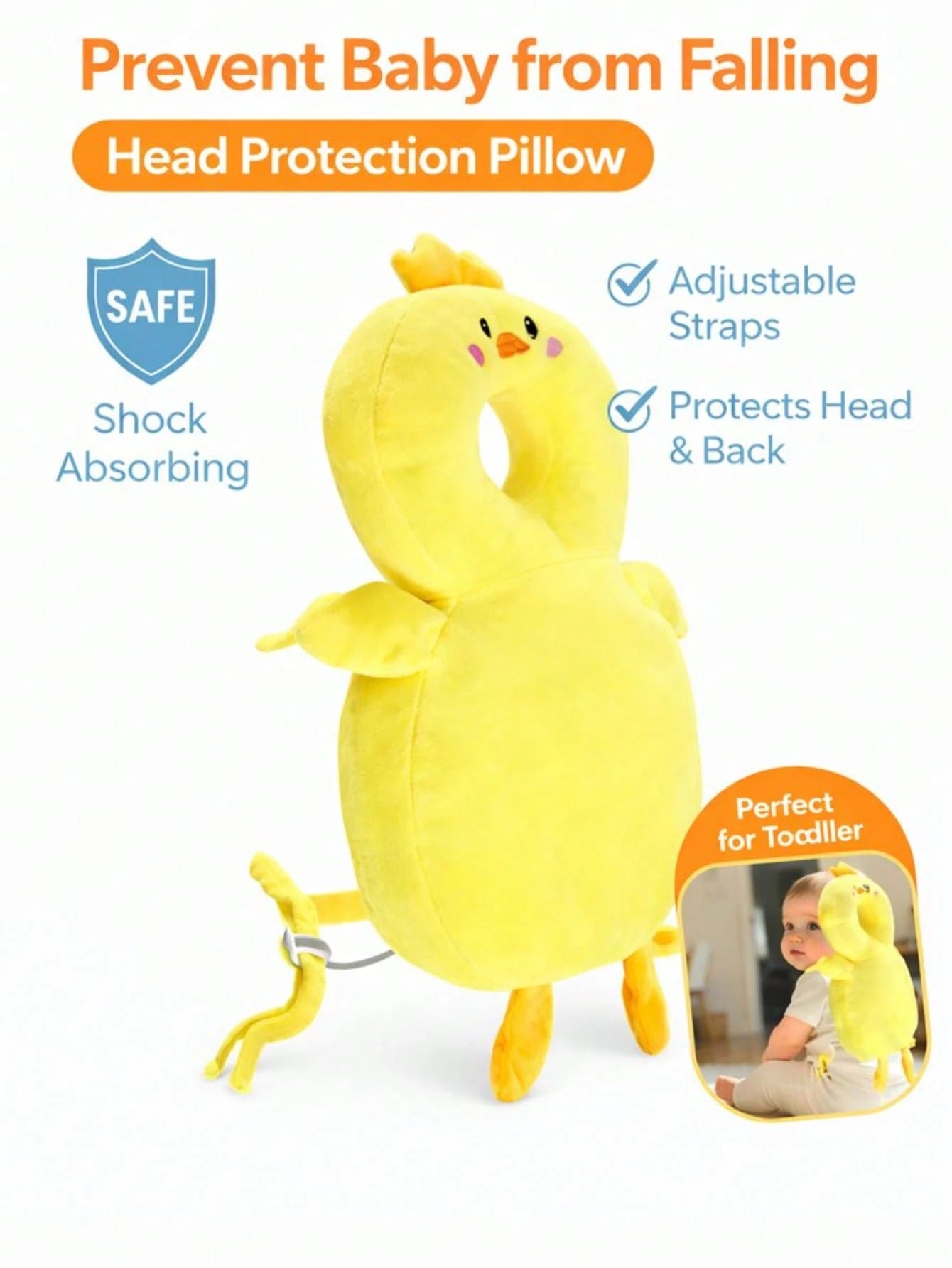 Baby Head Protector Backpack,Lightweight And Breathable, Baby Walking Harness,Crawling Baby Essentials (Duck)