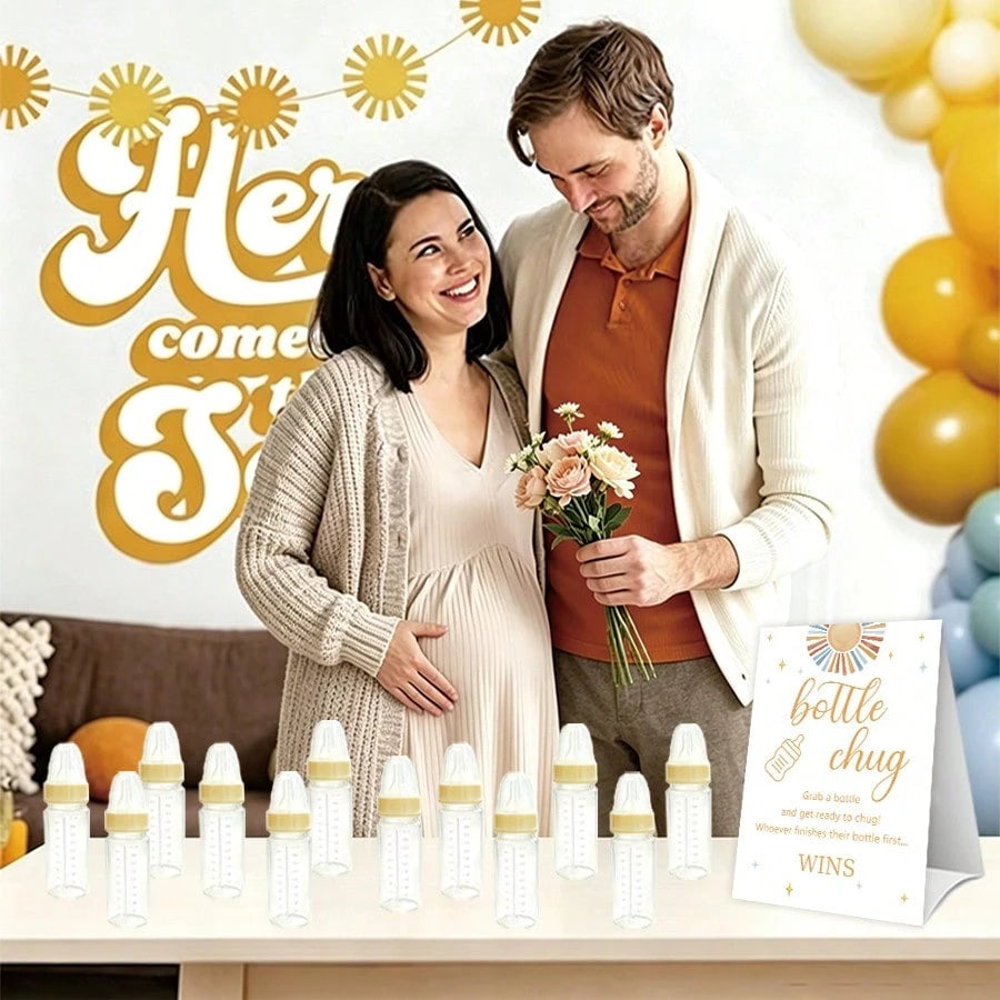 Baby Shower Gender Reveal Party Bottle Game Set, Includes Boho Vintage Sunshine Style Baby Shower Decorations, Game Signs And Bottles, Suitable For Baby Christening Party Gifts, Gender Reveal Celebrat