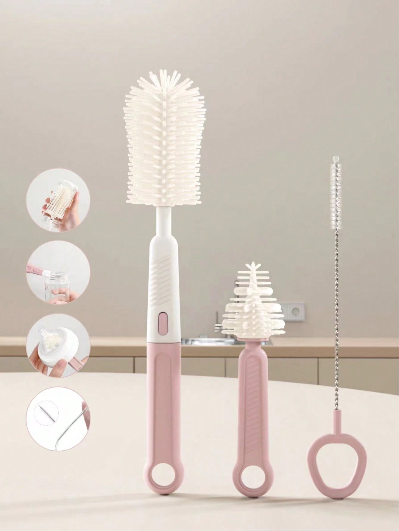 Baby Silicone Bottle Brush Set, Nipple & Straw Cleaning Kit, Bottle Nipple Brush, Cup Brush Accessories