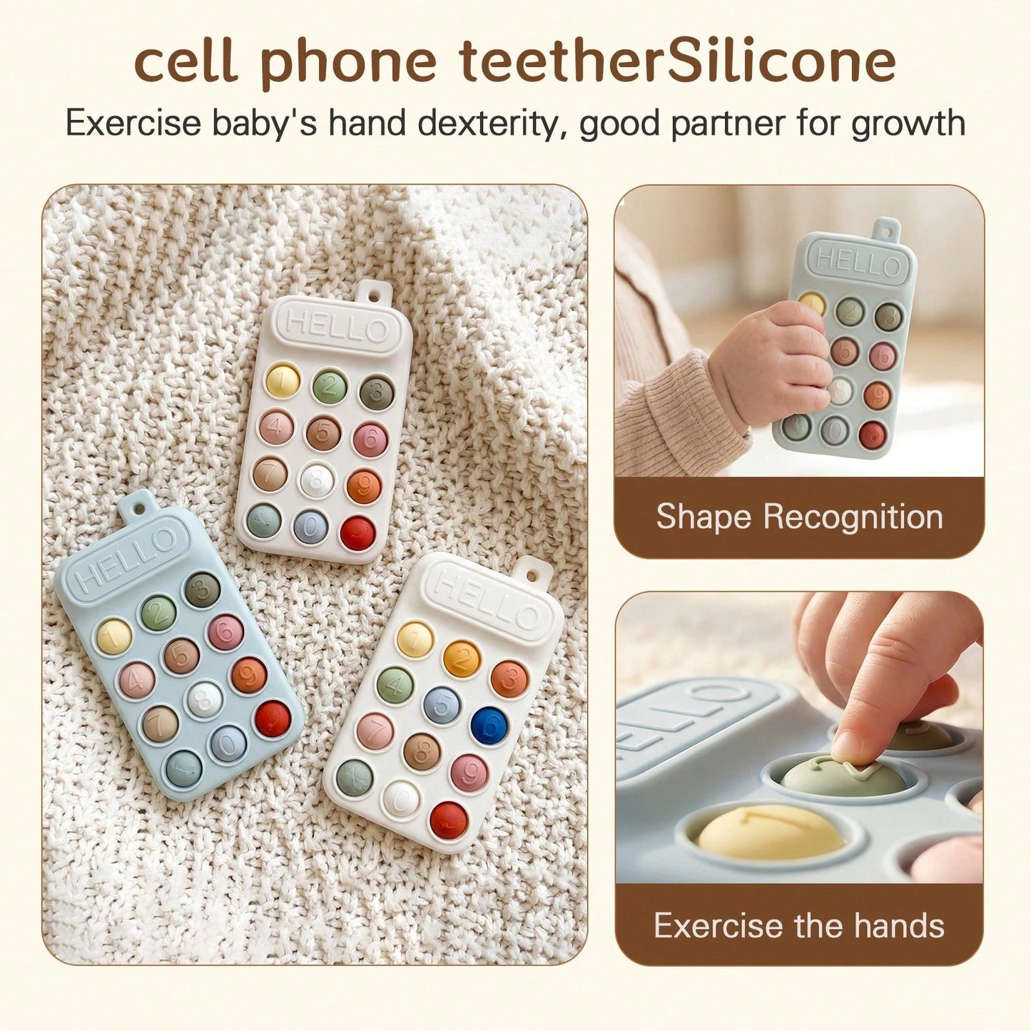 Baby Silicone Phone Teether, Dopamine Colorful Series, Multiple Colors To Attract Baby's Attention, Chewable, Relieve Teething Discomfort, Multi-Functional Press And Stress Relief Toy