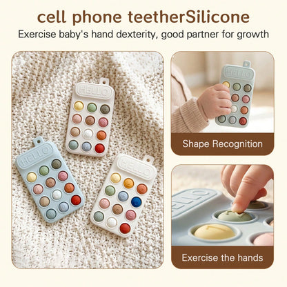 Baby Silicone Phone Teether, Dopamine Colorful Series, Multiple Colors To Attract Baby's Attention, Chewable, Relieve Teething Discomfort, Multi-Functional Press And Stress Relief Toy