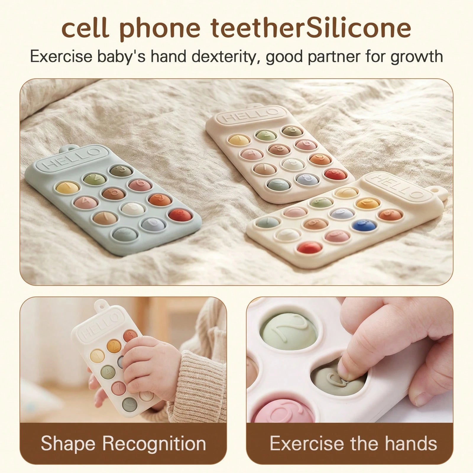 Baby Silicone Phone Teether, Dopamine Colorful Series, Multiple Colors To Attract Baby's Attention, Chewable, Relieve Teething Discomfort, Multi-Functional Press And Stress Relief Toy
