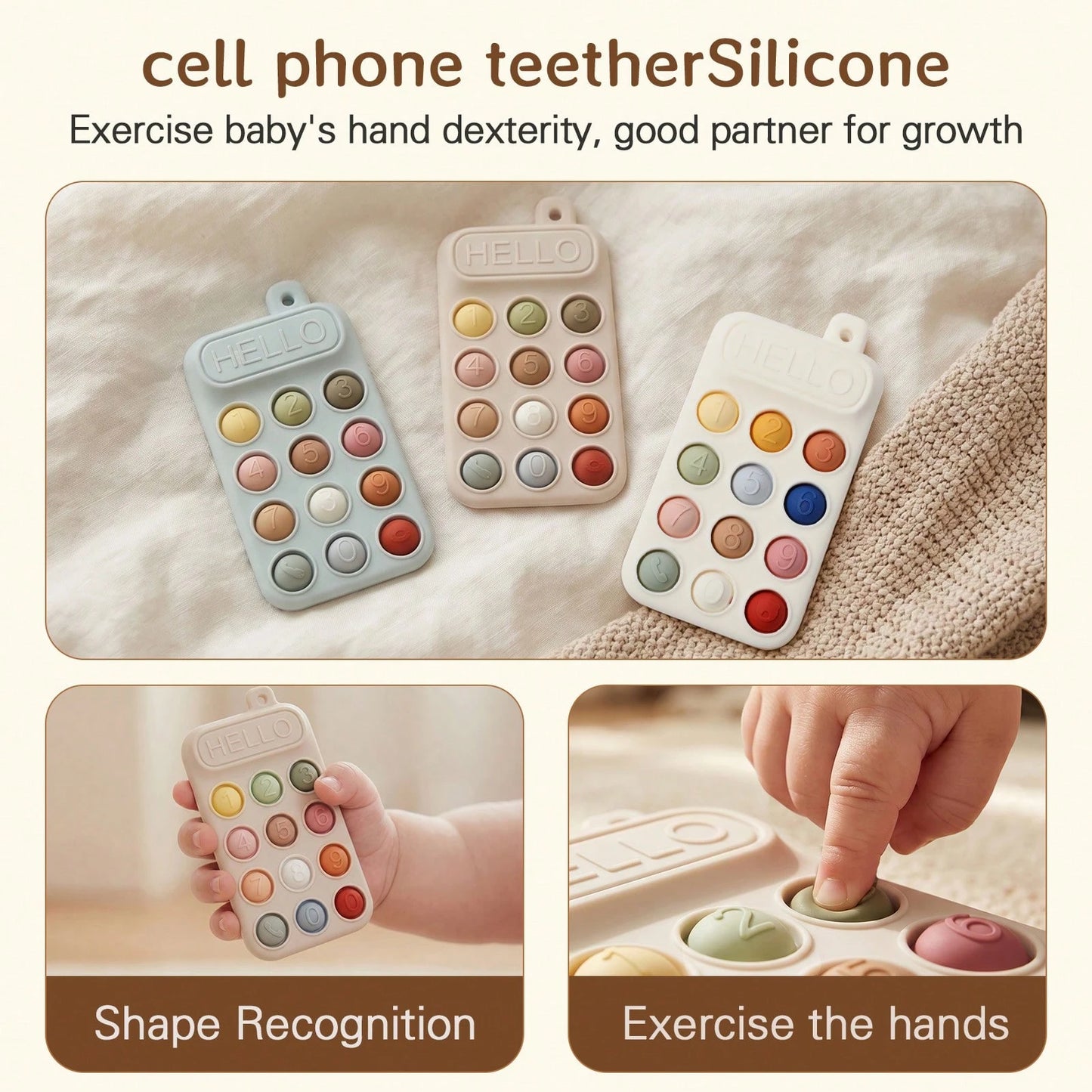 Baby Silicone Phone Teether, Dopamine Colorful Series, Multiple Colors To Attract Baby's Attention, Chewable, Relieve Teething Discomfort, Multi-Functional Press And Stress Relief Toy