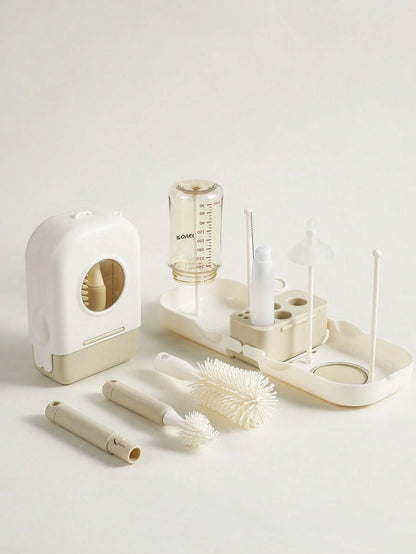 Baby Silicone Portable Bottle Brush Set, Newborn Cleaning Brush For Travel, Multi-Function Bottle Drying Rack & Storage Box
