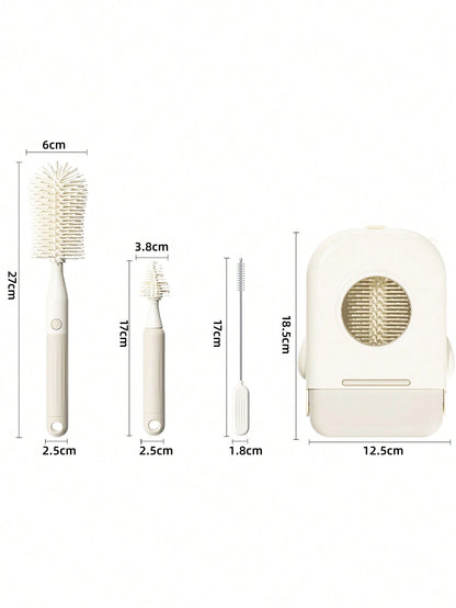Baby Silicone Portable Bottle Brush Set, Newborn Cleaning Brush For Travel, Multi-Function Bottle Drying Rack & Storage Box