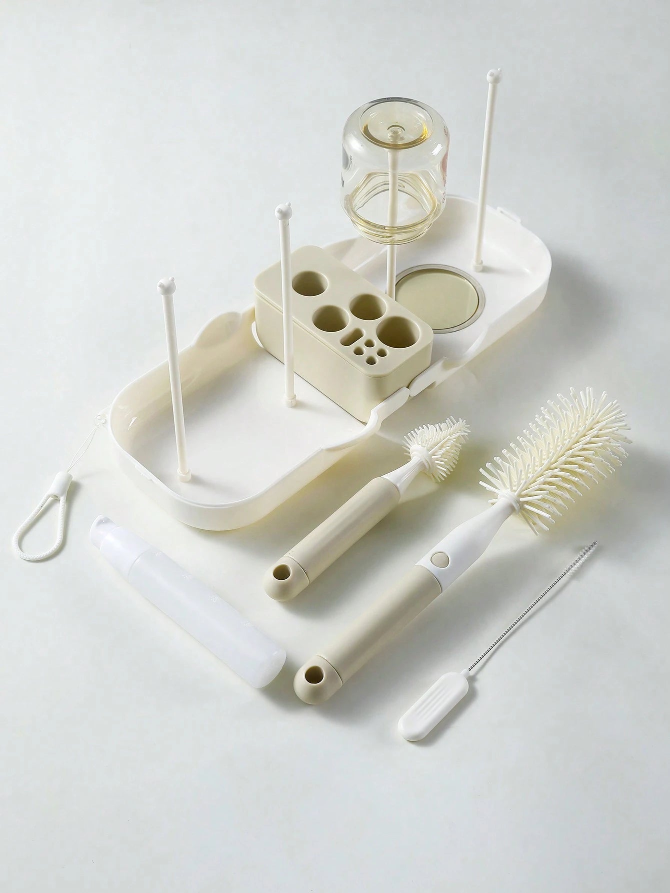Baby Silicone Portable Bottle Brush Set, Newborn Cleaning Brush For Travel, Multi-Function Bottle Drying Rack & Storage Box