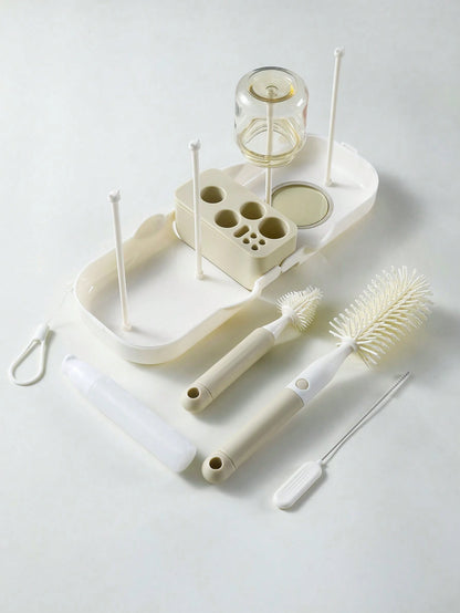 Baby Silicone Portable Bottle Brush Set, Newborn Cleaning Brush For Travel, Multi-Function Bottle Drying Rack & Storage Box