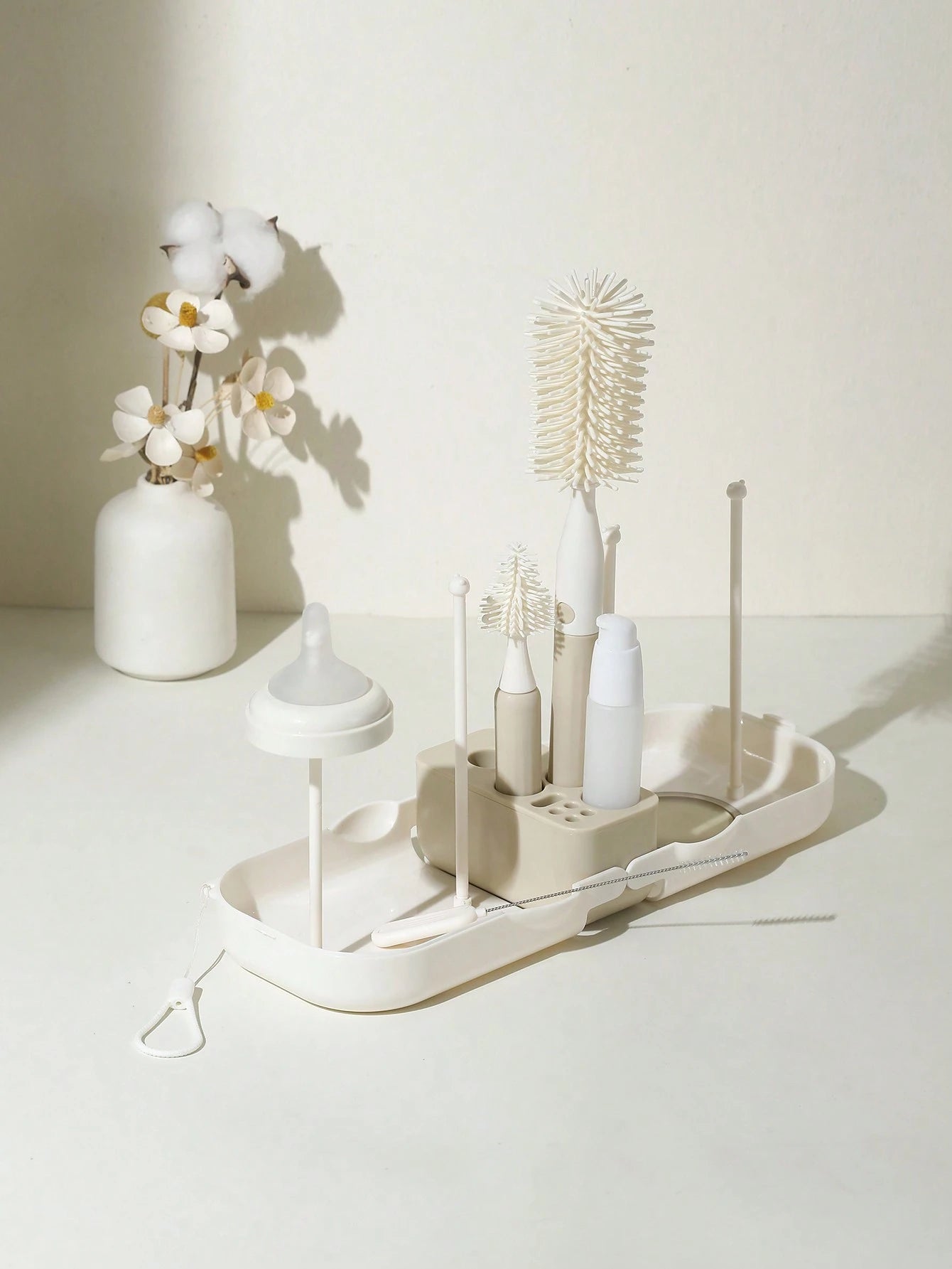 Baby Silicone Portable Bottle Brush Set, Newborn Cleaning Brush For Travel, Multi-Function Bottle Drying Rack & Storage Box