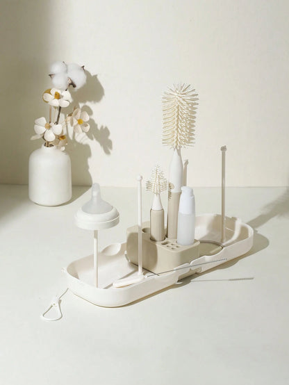 Baby Silicone Portable Bottle Brush Set, Newborn Cleaning Brush For Travel, Multi-Function Bottle Drying Rack & Storage Box
