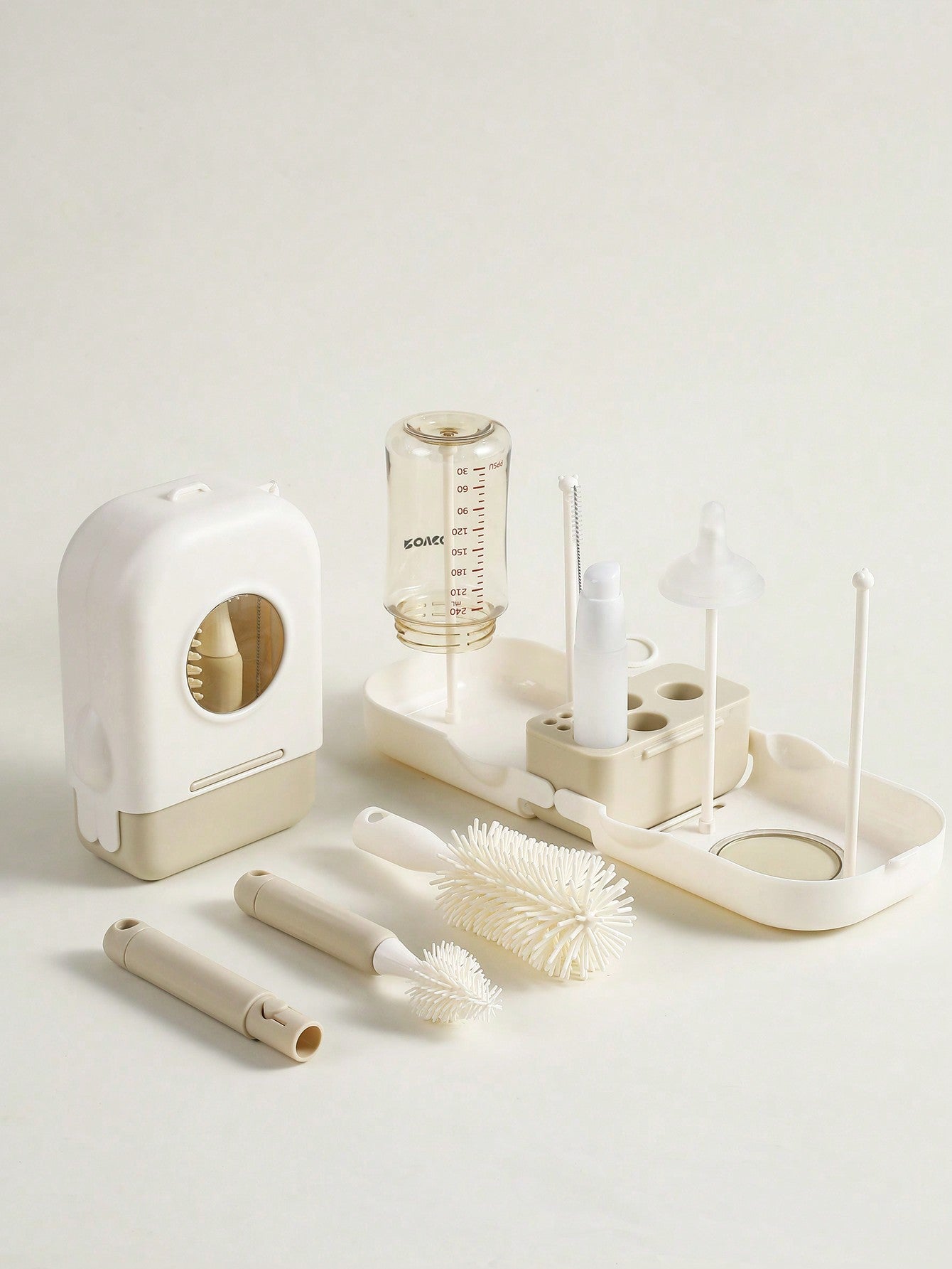 Baby Silicone Portable Bottle Brush Set, Newborn Cleaning Brush For Travel, Multi-Function Bottle Drying Rack & Storage Box