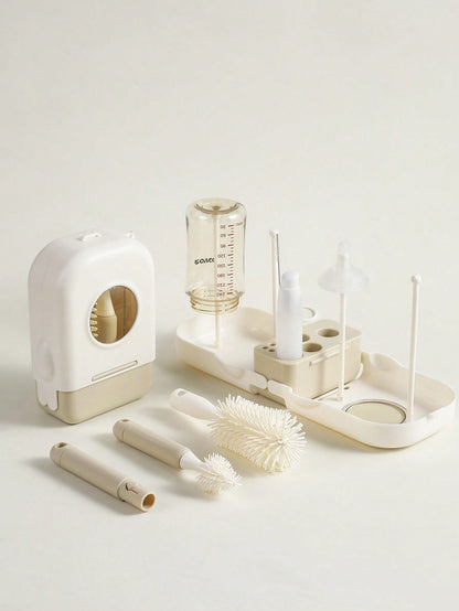 Baby Silicone Portable Bottle Brush Set, Newborn Cleaning Brush For Travel, Multi-Function Bottle Drying Rack & Storage Box