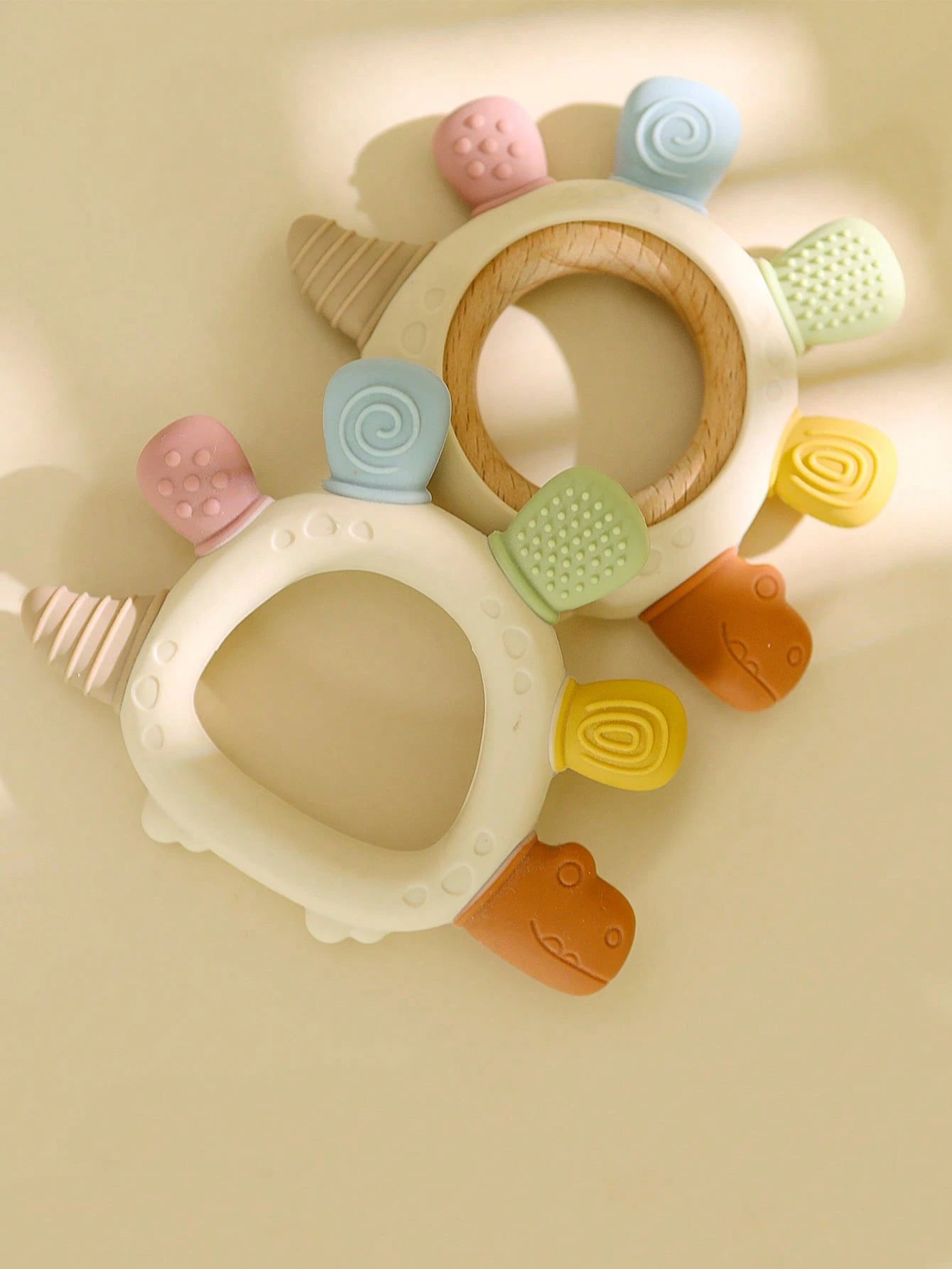 Baby Stegosaurus Silicone Teething Toy Babies Cute Dinosaur Wooden Ring Toys Easy To Grip Cartoon Dino Design Toddler Infant Accessory Youngest Teether Gifts